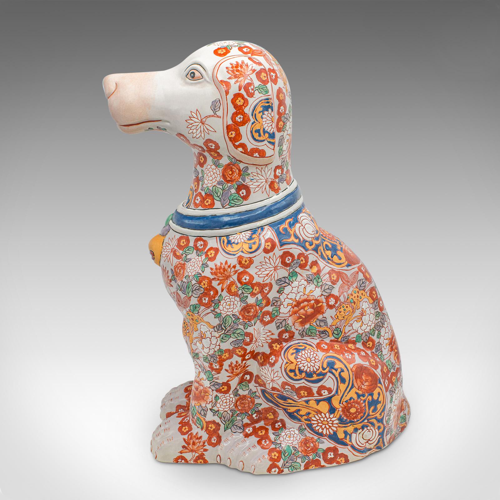 Chinese Export Large Vintage Decorative Dog Figure, Chinese, Ceramic, Hound Statue, Imari Taste