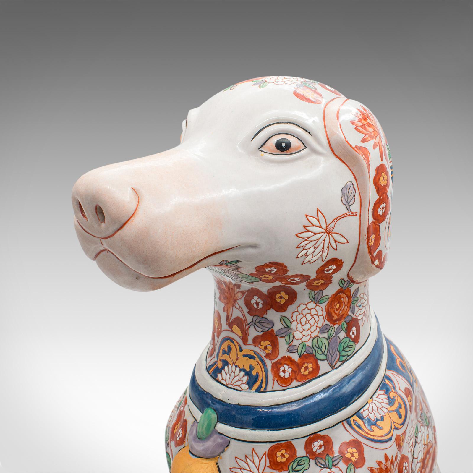 Mid-20th Century Large Vintage Decorative Dog Figure, Chinese, Ceramic, Hound Statue, Imari Taste