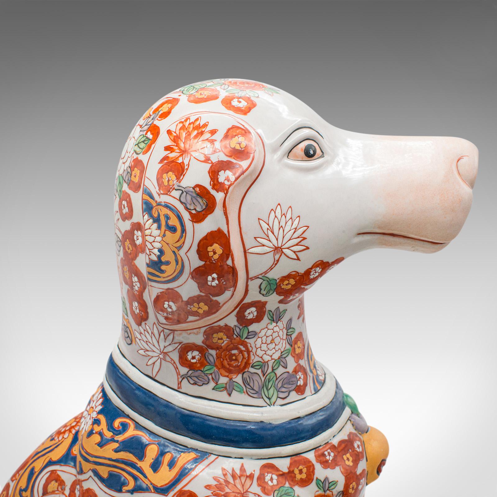 Large Vintage Decorative Dog Figure, Chinese, Ceramic, Hound Statue, Imari Taste 1