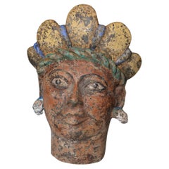 Large Vintage decorative Mexican terracotta bust Montezuma 