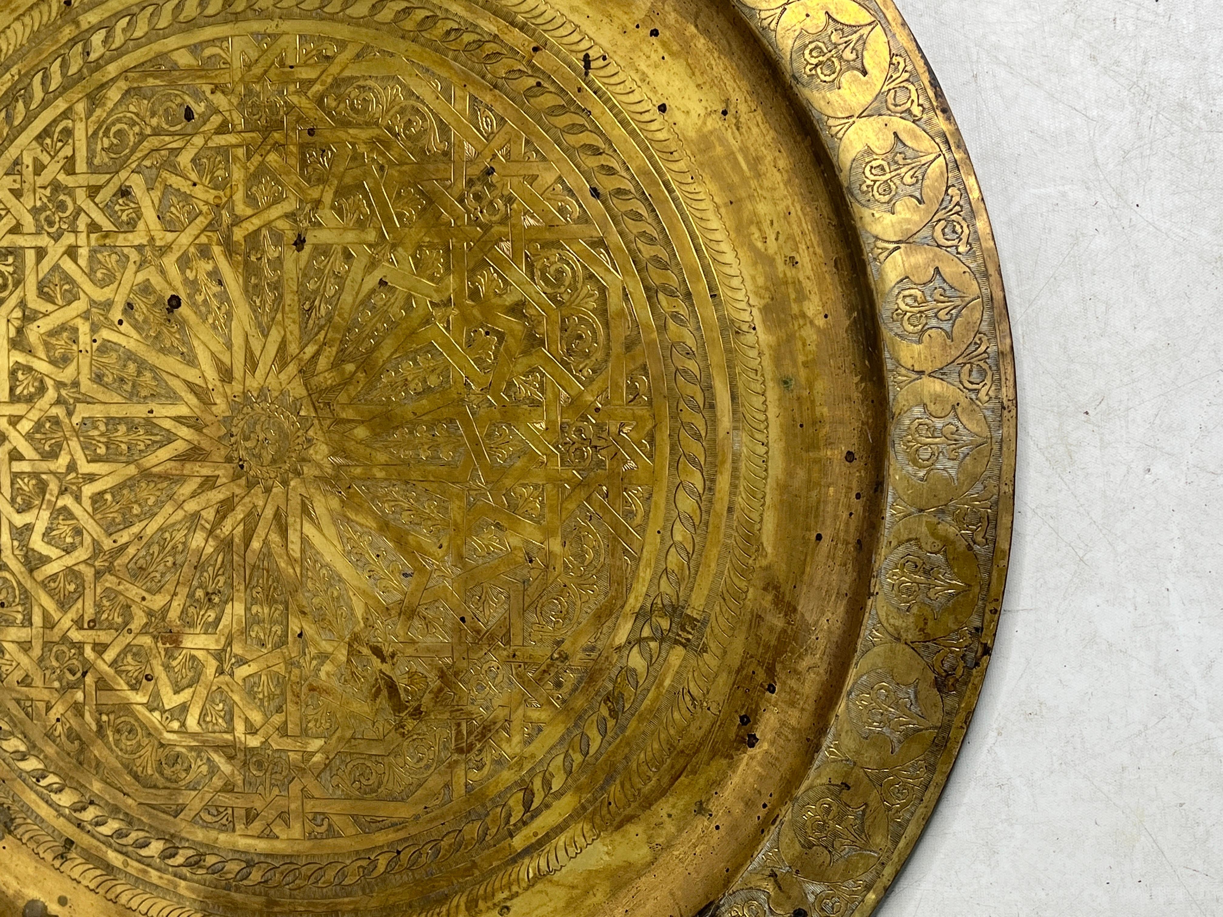 Large Vintage Decorative Wall Hanging Brass Tray For Sale 3