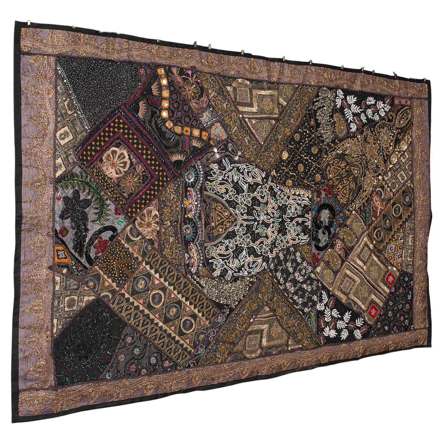Large Vintage Decorative Wall Panel, Middle Eastern, Textile Frieze, Sequins For Sale