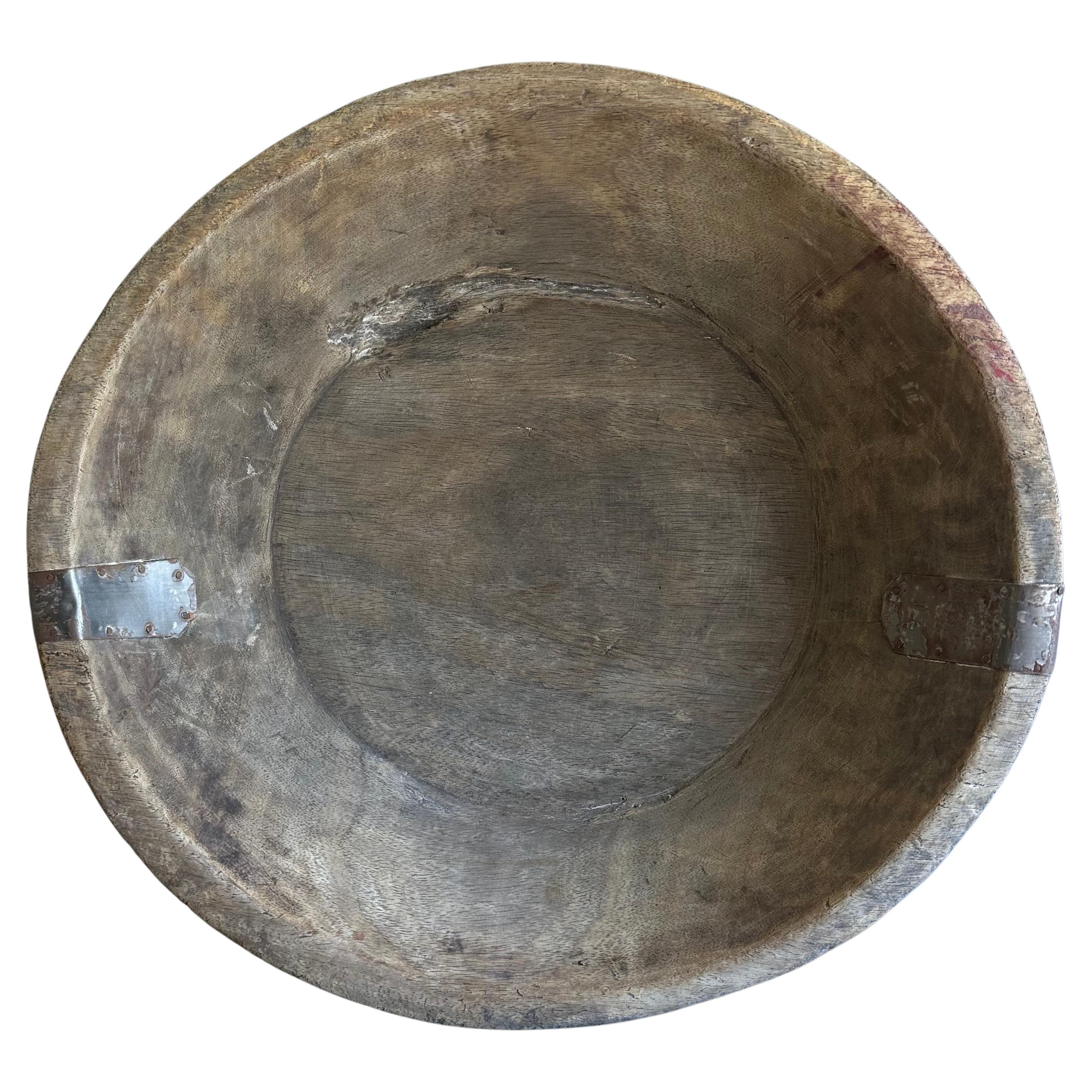 Large Vintage Decorative Wood Bowl For Sale