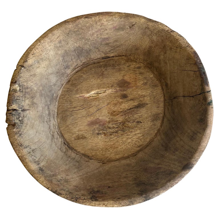 Large Vintage Decorative Wood Bowl For Sale at 1stDibs