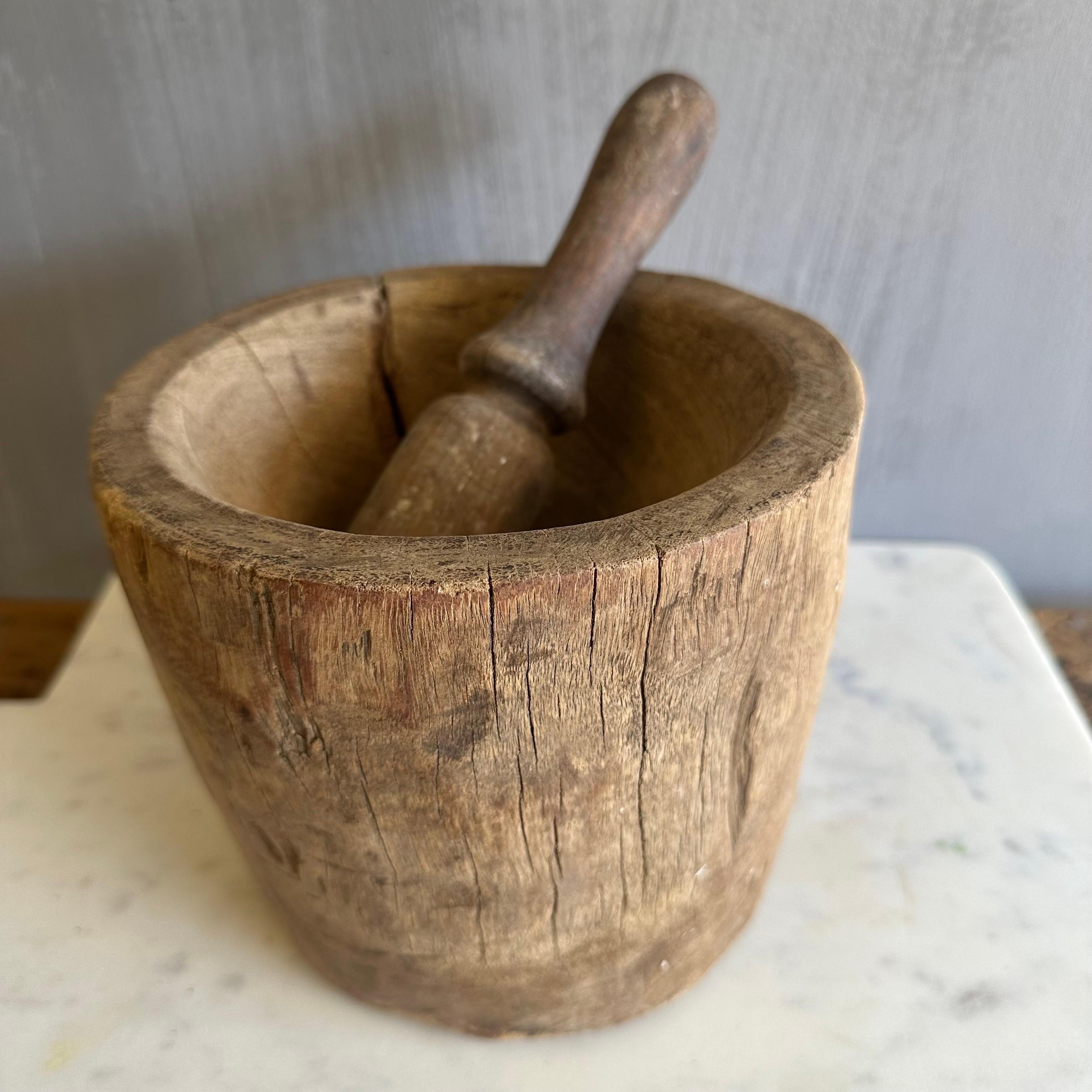 Large Vintage Decorative Wood Mortar and Pestle Bowl 4