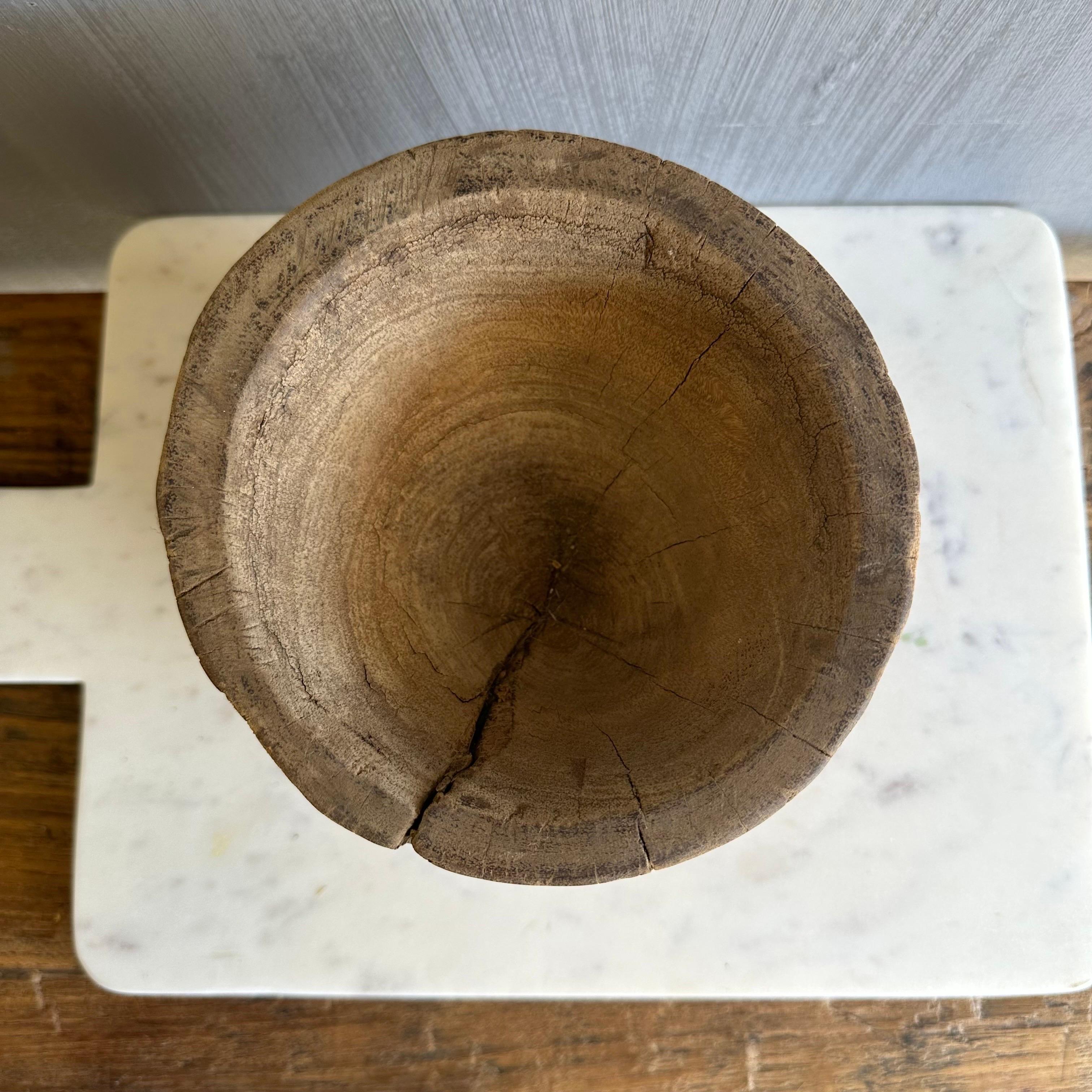Large Vintage Decorative Wood Mortar and Pestle Bowl In Good Condition In Brea, CA