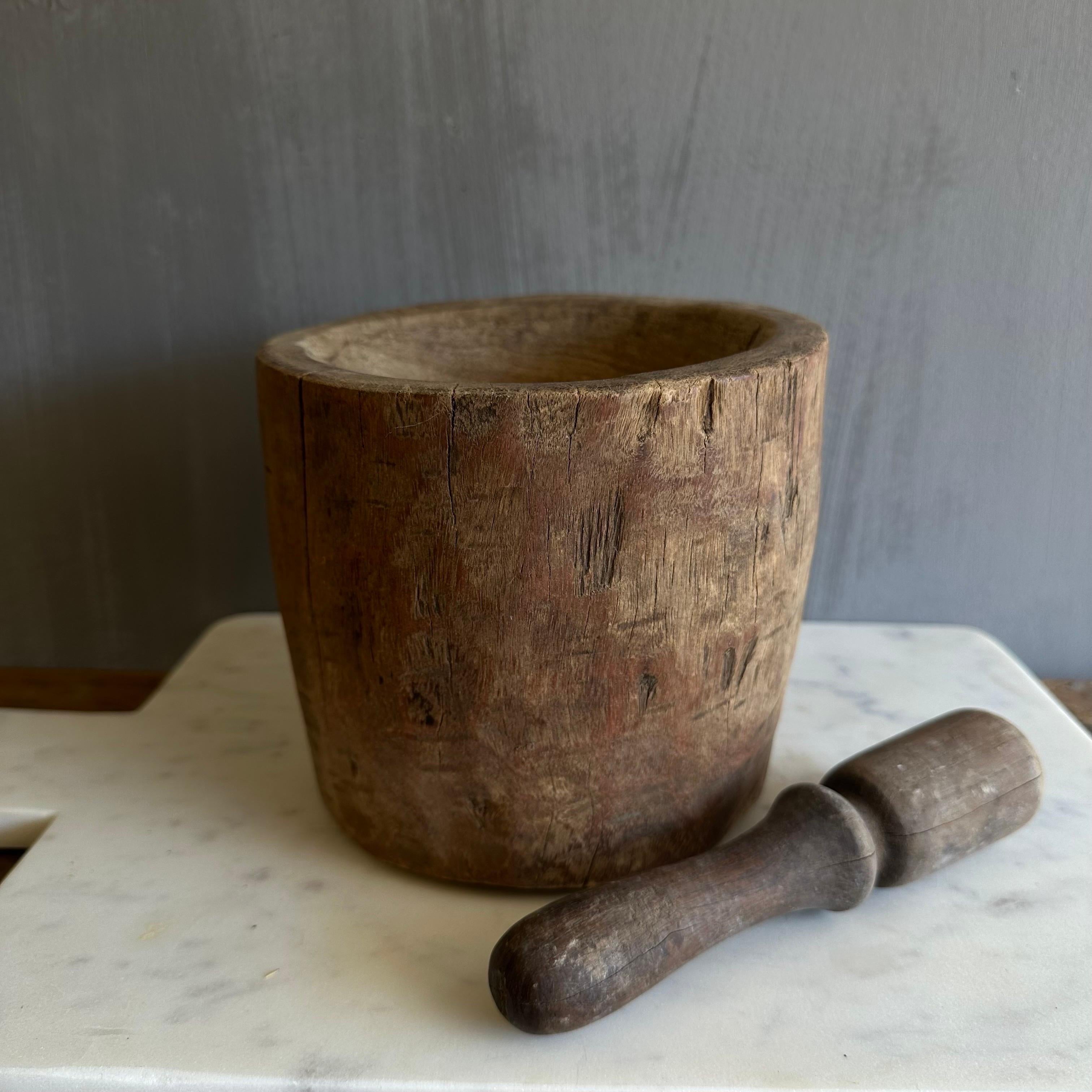 Large Vintage Decorative Wood Mortar and Pestle Bowl 2