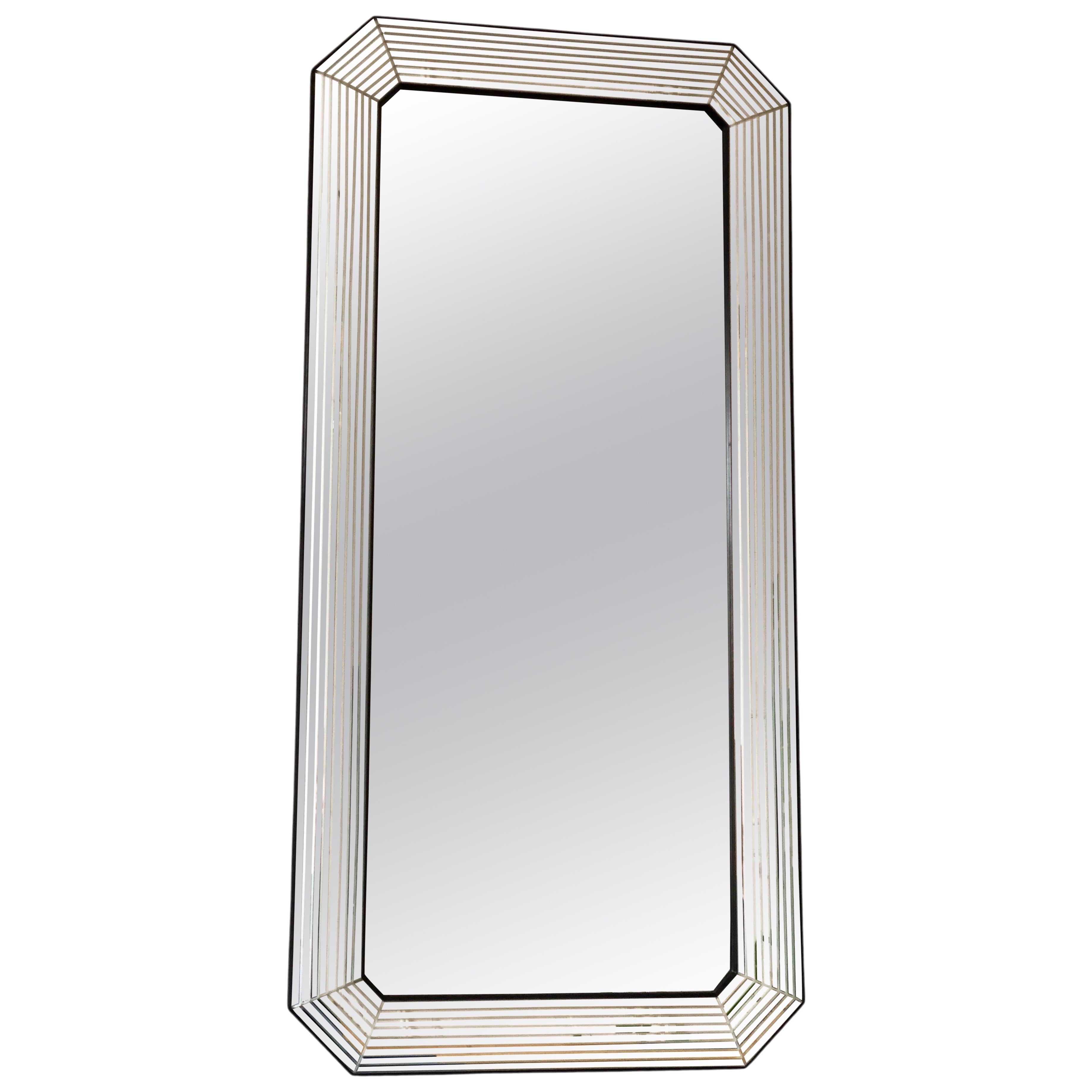 Large Vintage Deknudt Full Length Beveled Panel Mirror, Silver, Belgium