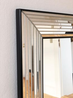 Large Vintage Deknudt Beveled Panel Mirror – Silver and Black, Belgium, 1980s