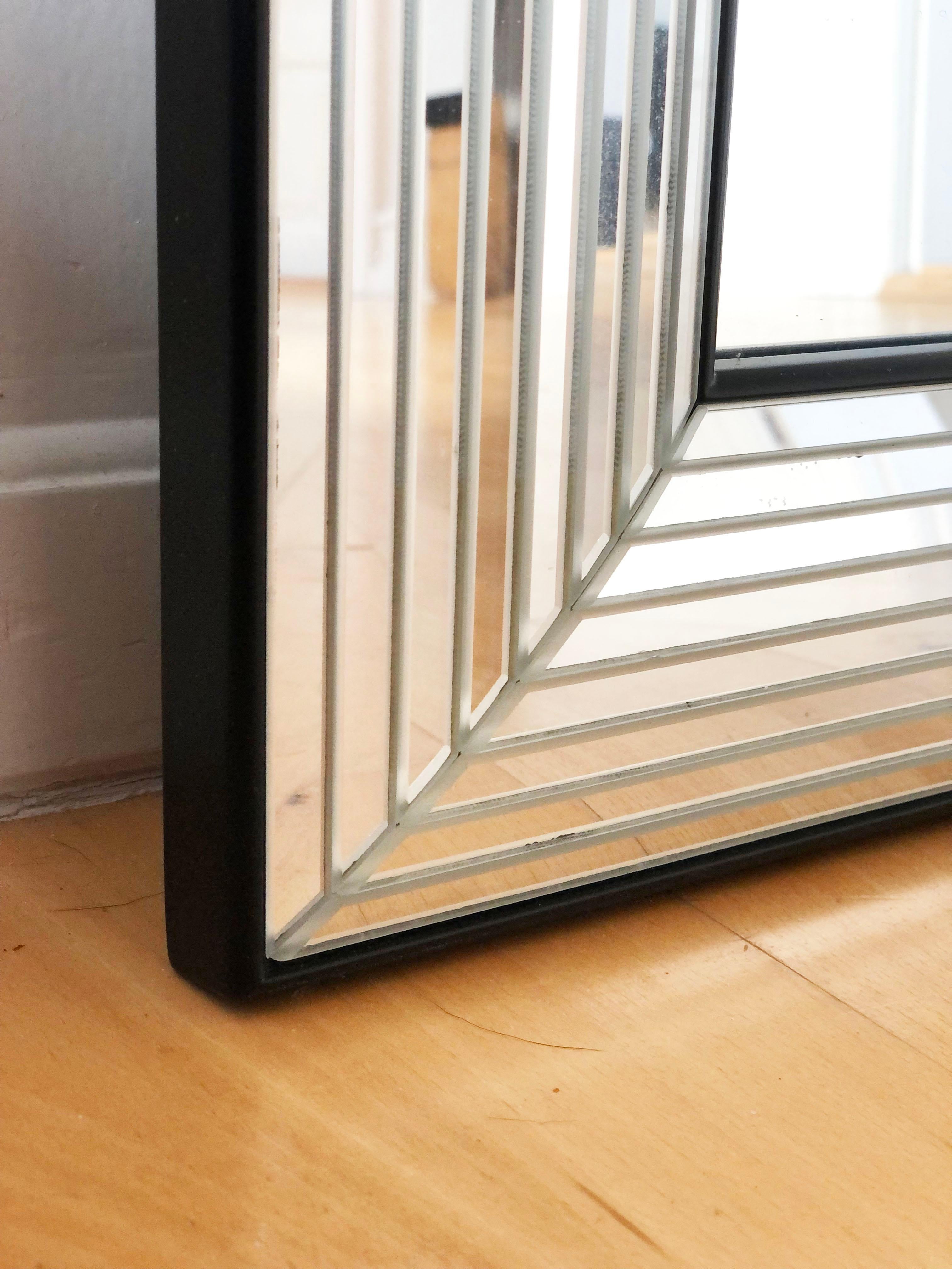 Hollywood Regency Grande specchio rettangolare vintage Deknudt in argento e nero Belgio anni '80 in vendita