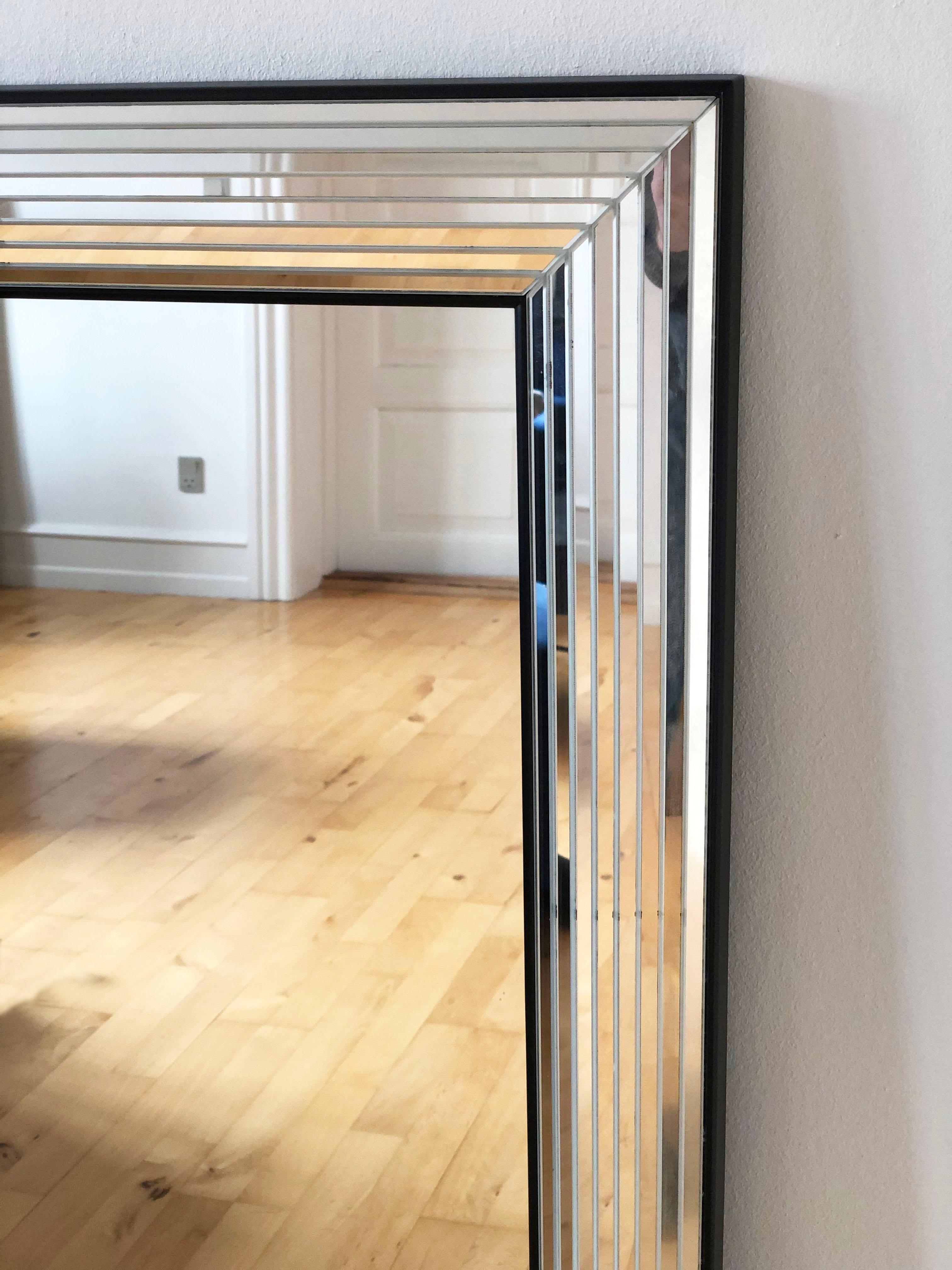 Smussato Grande specchio rettangolare vintage Deknudt in argento e nero Belgio anni '80 in vendita