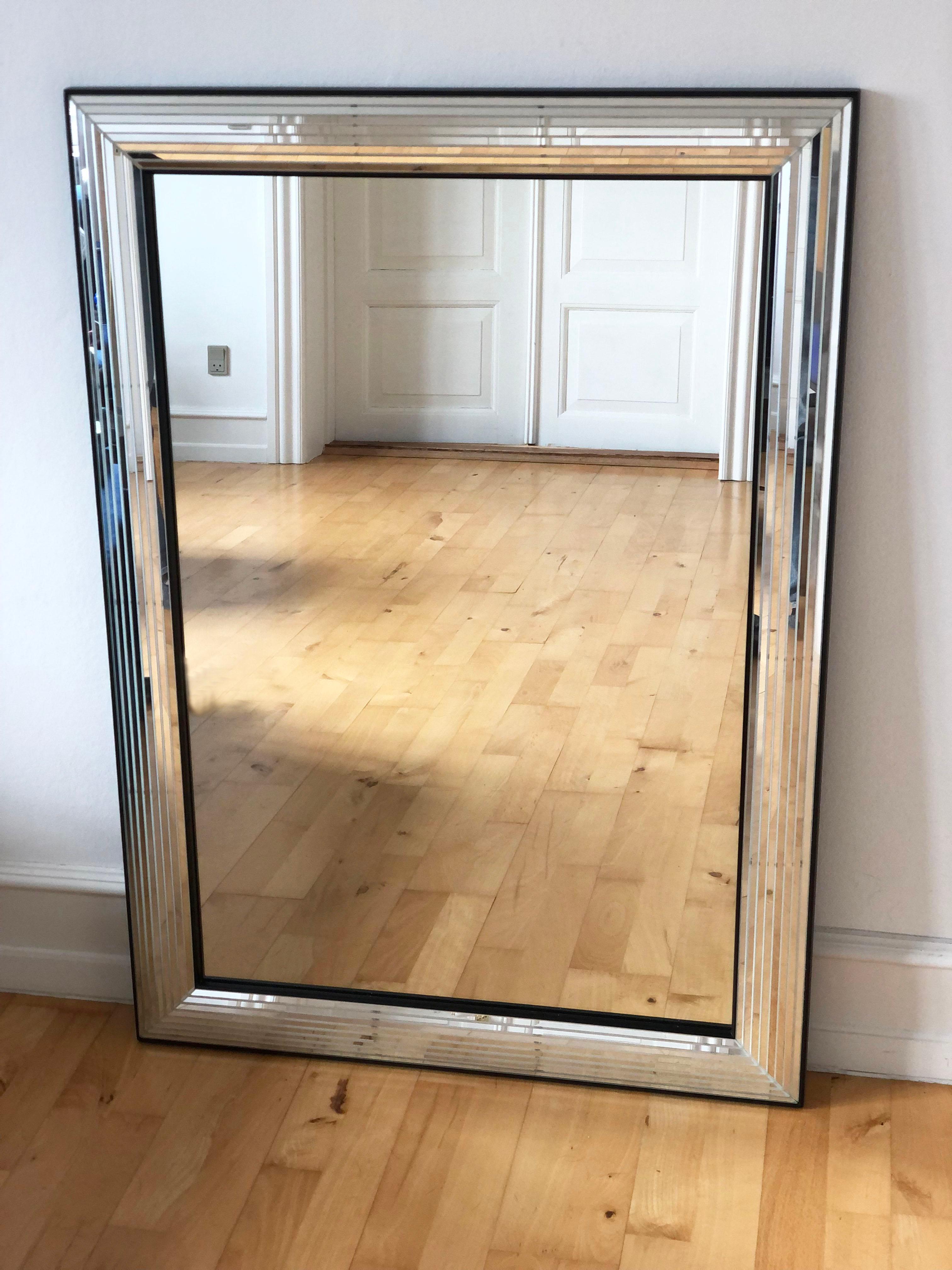 XX secolo Grande specchio rettangolare vintage Deknudt in argento e nero Belgio anni '80 in vendita