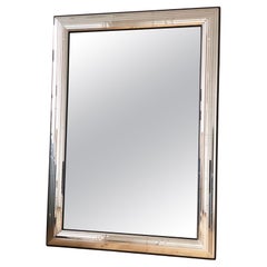 Large Vintage Deknudt Rectangular Mirror in Silver and Black Belgium 1980s