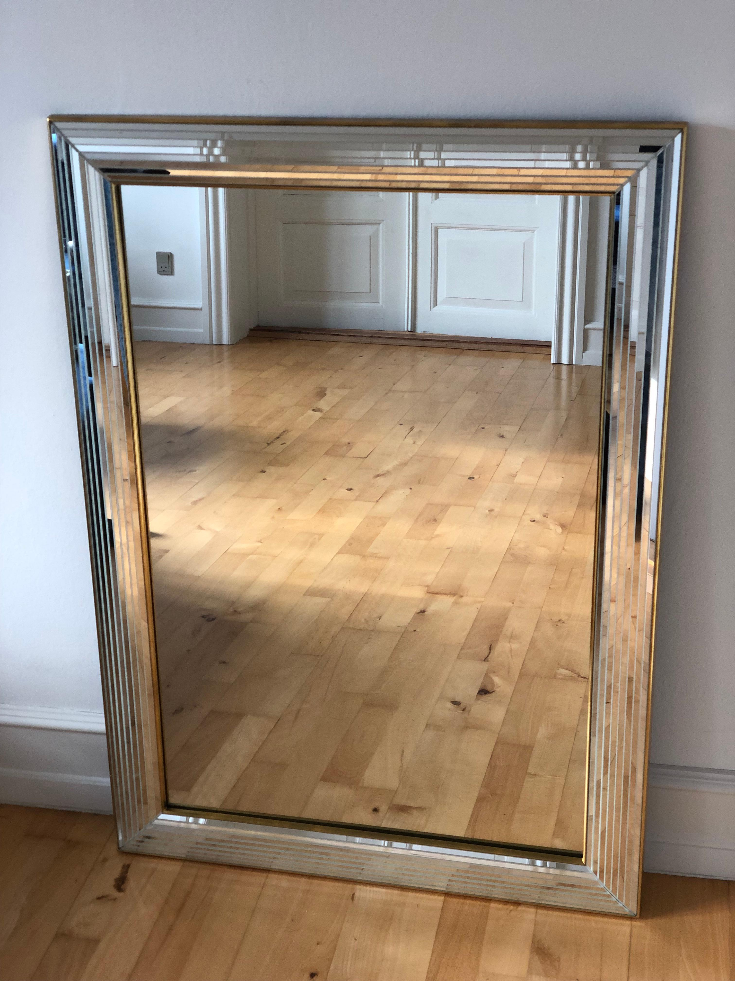 Ottone Grande specchio rettangolare vintage Deknudt in argento e oro Belgio anni '80 in vendita