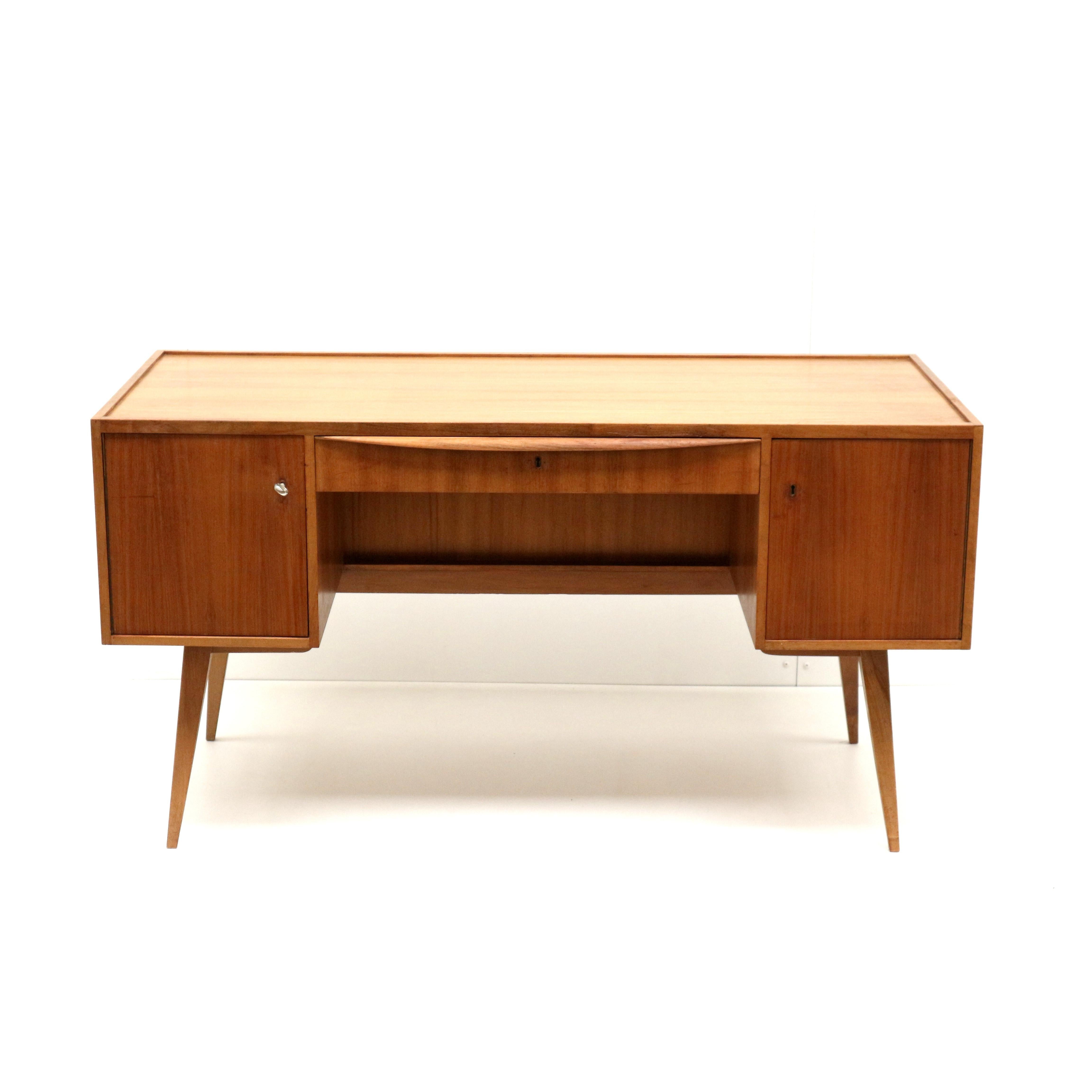 Scandinavian Modern Large vintage desk with slanted legs made in the 70s For Sale