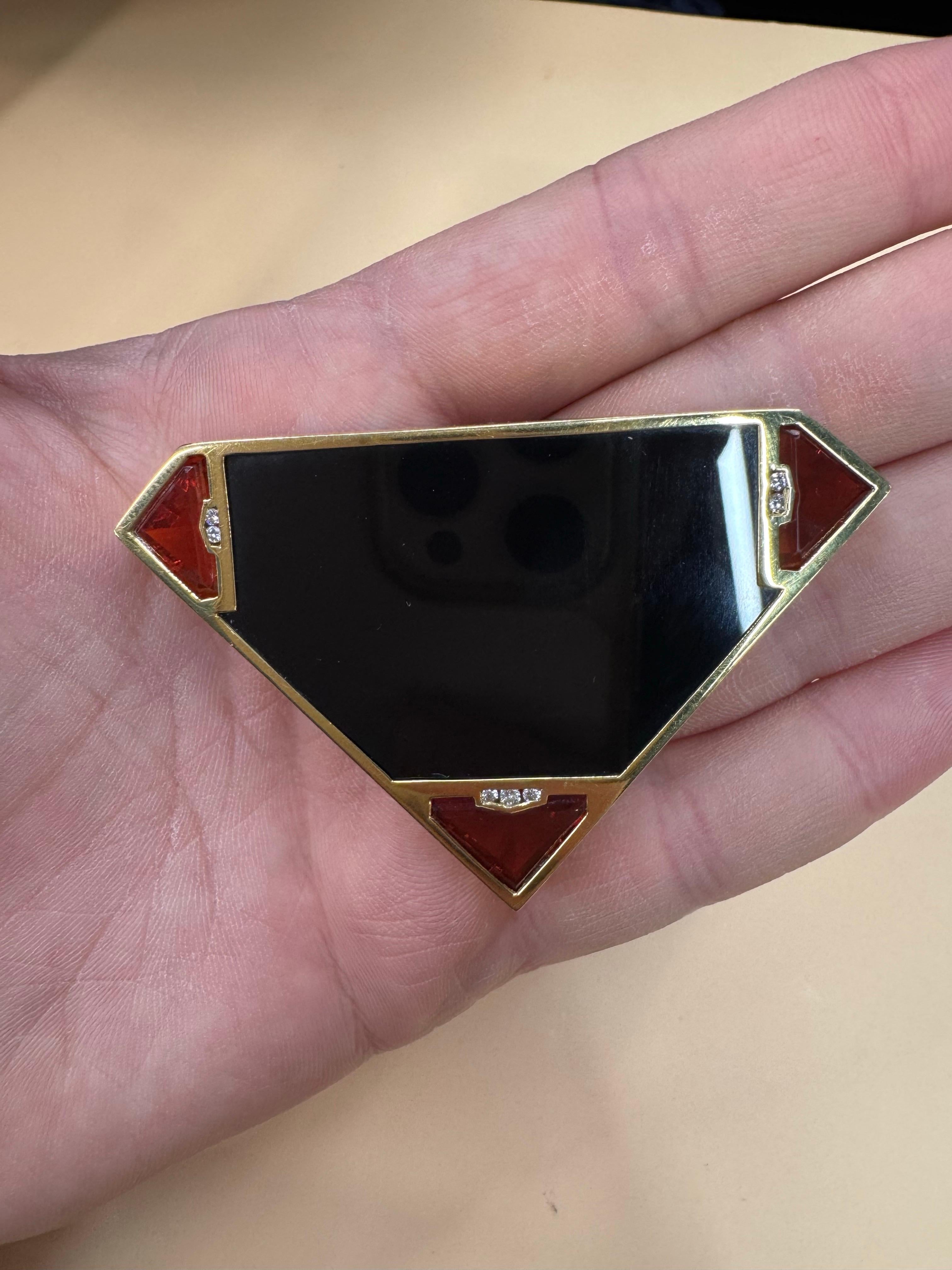 Contemporary Large Vintage Diamond Motif Gemstone Brooch 18 Karat Yellow Gold For Sale