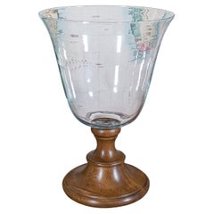 Grand bol d'exposition vintage belge, verre, chêne tourné, jardinière, centre de table