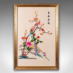 Large Vintage Display Panel, Korean Framed Silk Embroidery, Decorative, Art Deco