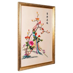 Grande pannello espositivo vintage, ricamo coreano in seta con cornice, decorativo, Art Decor