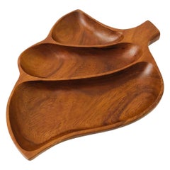 Large Vintage Divided Wood Leaf Tray