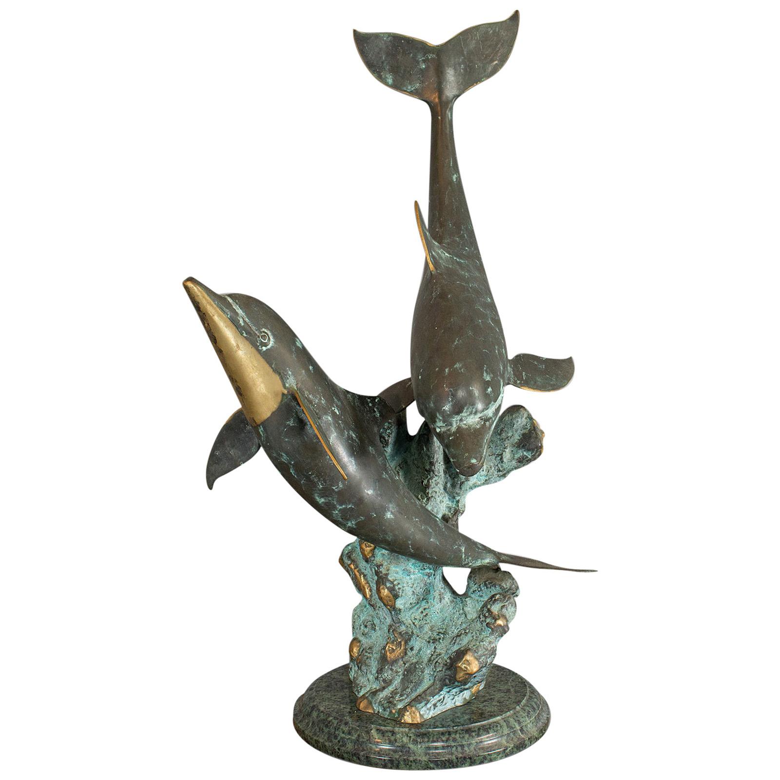 Triple Dolphin Brass Marble Sculpture Nautical Ocean Sea Life Statue Triple Fish 