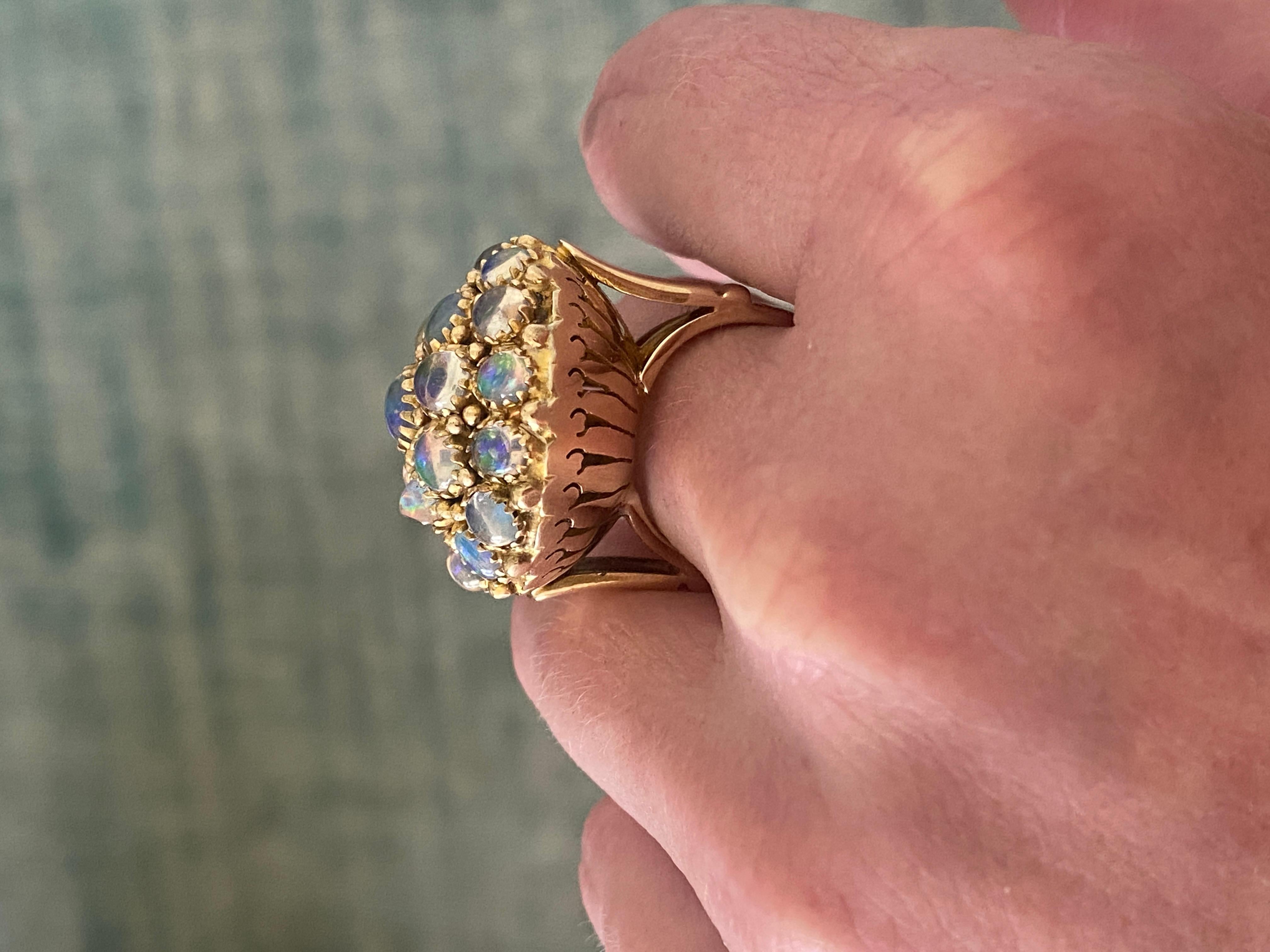 Large Vintage, Domed 14K Yellow Gold Multi-Opal Round Cocktail Statement Ring In New Condition In Bozeman, MT