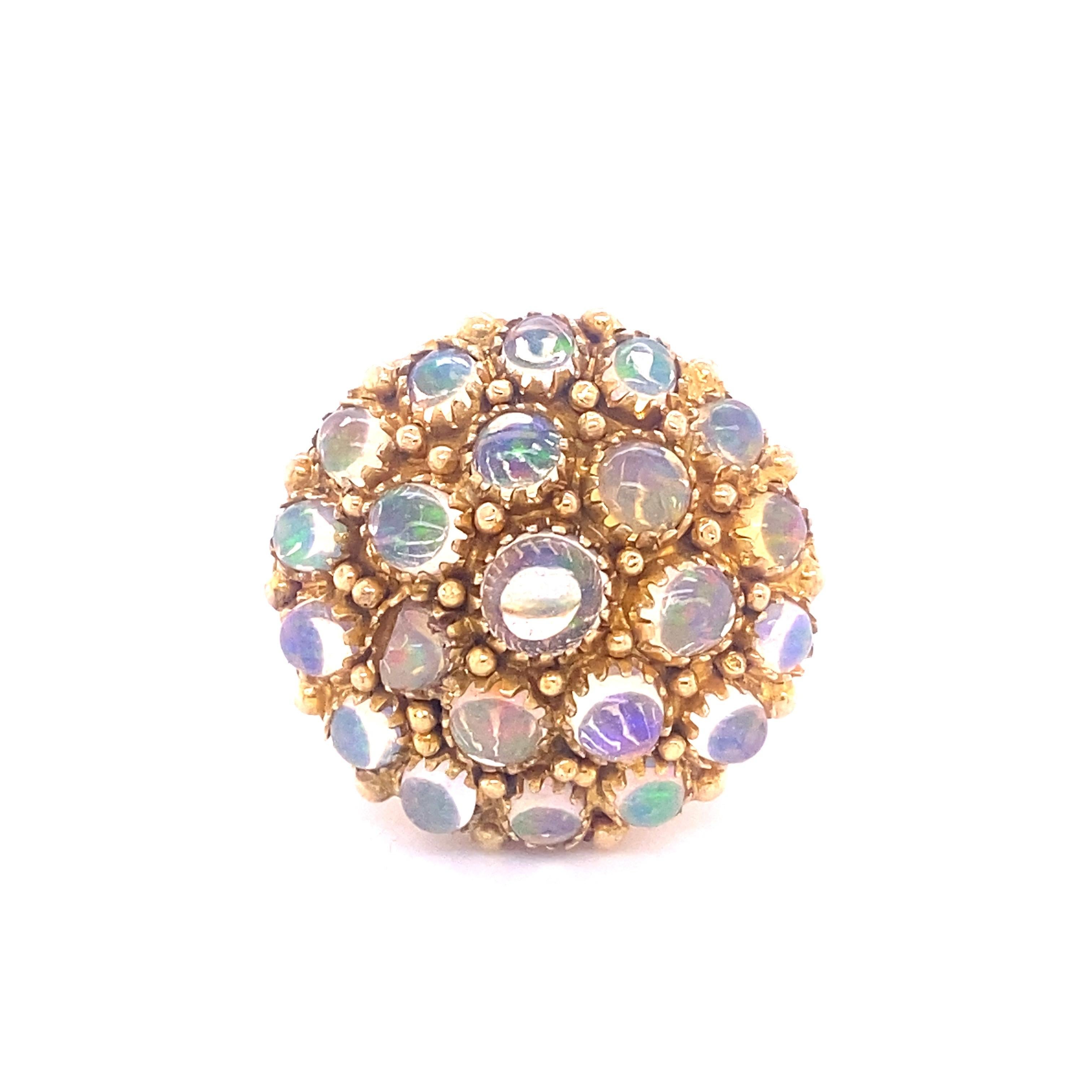 Large Vintage, Domed 14K Yellow Gold Multi-Opal Round Cocktail Statement Ring 3