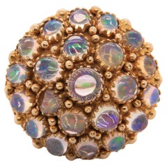 Large Vintage, Domed 14K Yellow Gold Multi-Opal Round Cocktail Statement Ring
