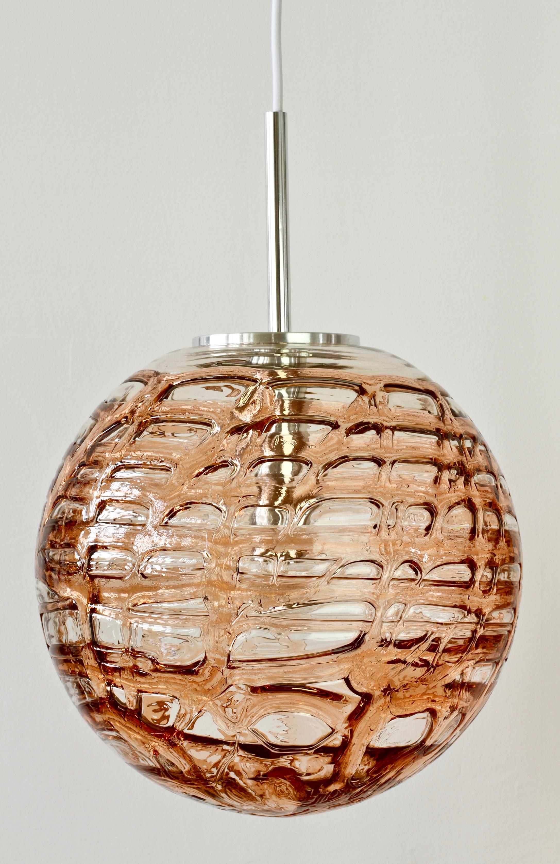Brushed  Vintage Doria Leuchten 1960s Pink Murano Glass Globe Pendant Lights / Lamps