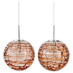  Vintage Doria Leuchten 1960s Pink Murano Glass Globe Pendant Lights / Lamps