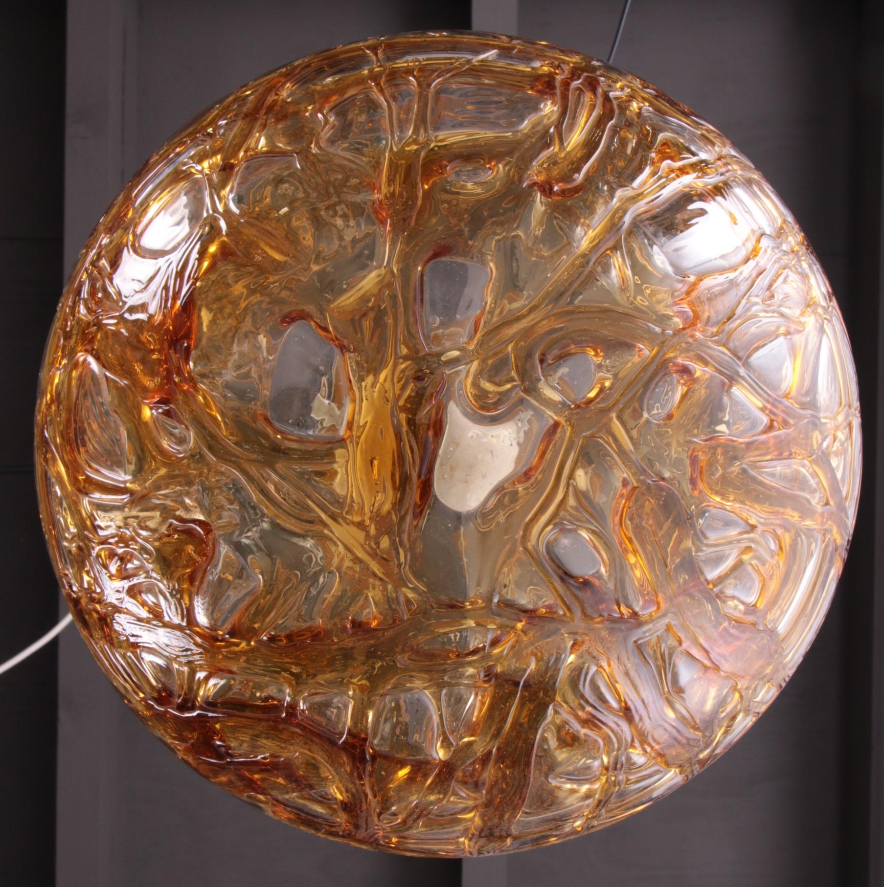 Gold Large Vintage Doria Murano Glass Pendant Lamp Made by Temde Leuchten, 1960s