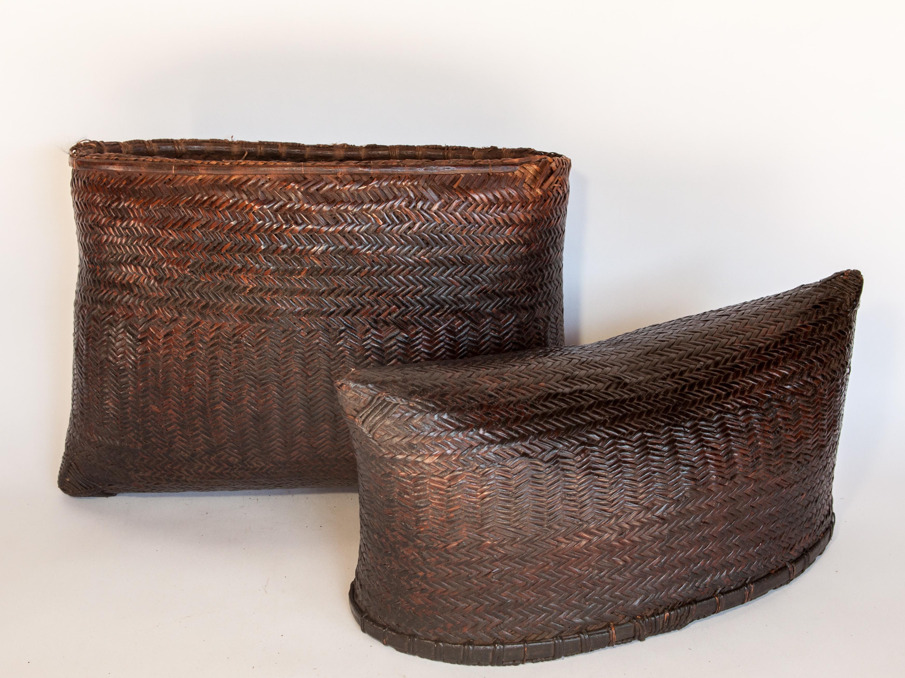Large Vintage Double Weave Pouch Basket, Nepal, Mid-20th Century 7