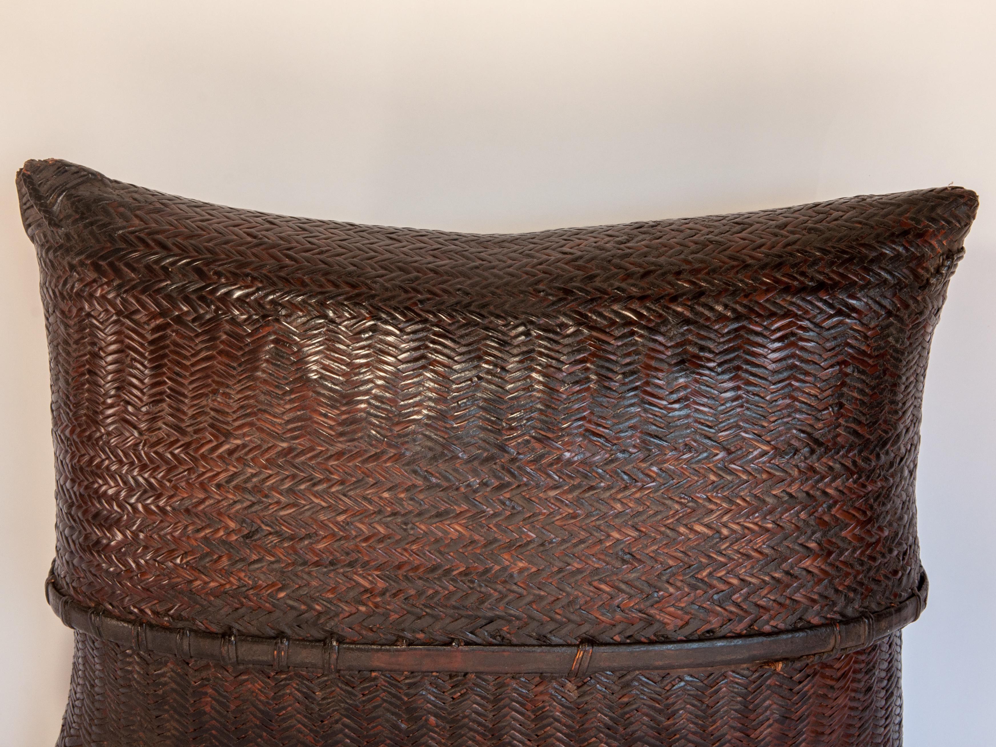 Tribal Large Vintage Double Weave Pouch Basket, Nepal, Mid-20th Century