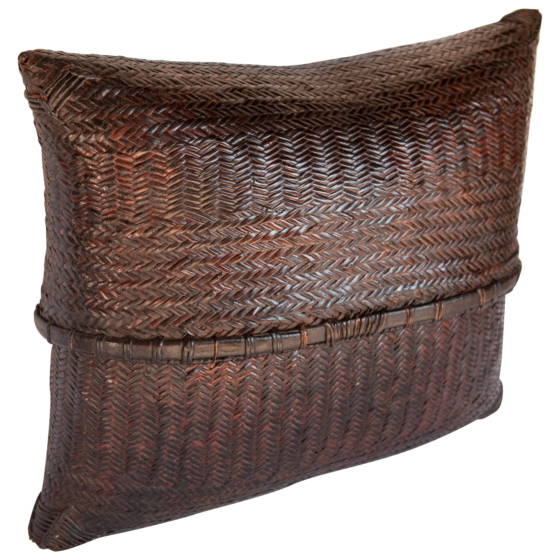 Large Vintage Double Weave Pouch Basket, Nepal, Mid-20th Century