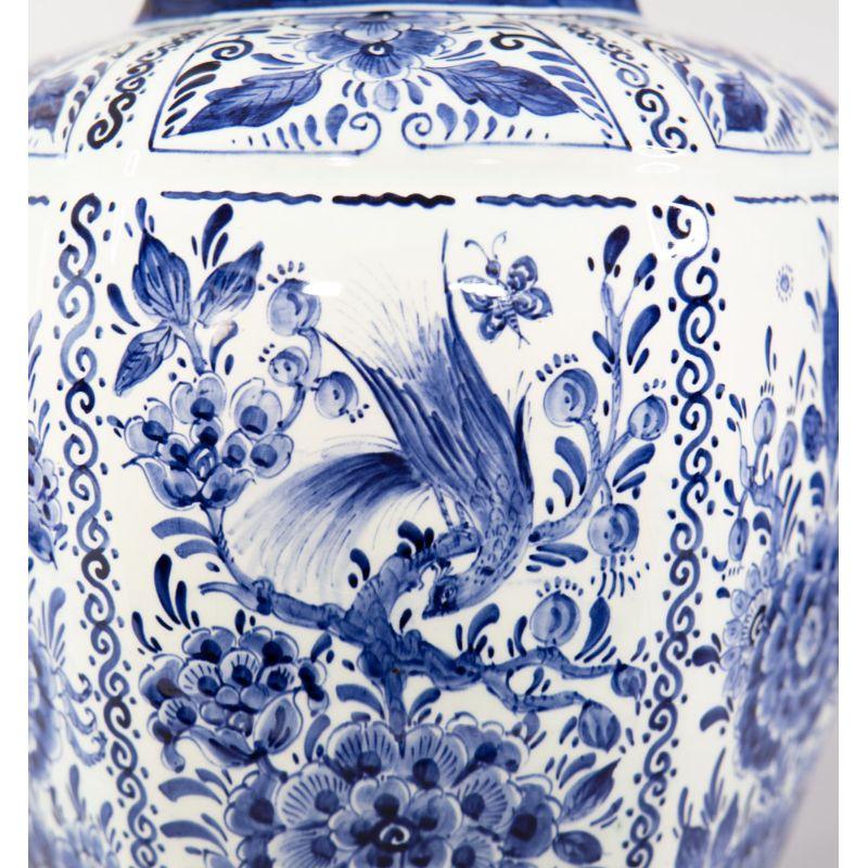 Large Vintage Dutch Delft Faience Chinoiserie Lidded Bird Vase 3
