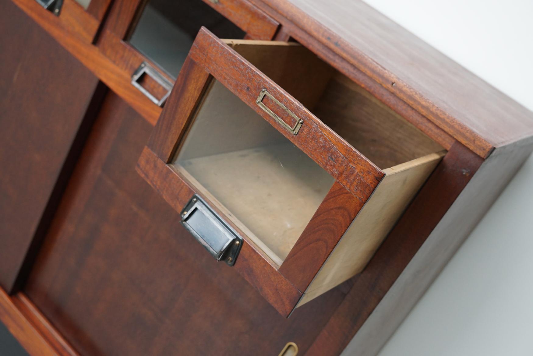 Large Vintage Dutch Mahogany Haberdashery Shop Cabinet, 1950s For Sale 5