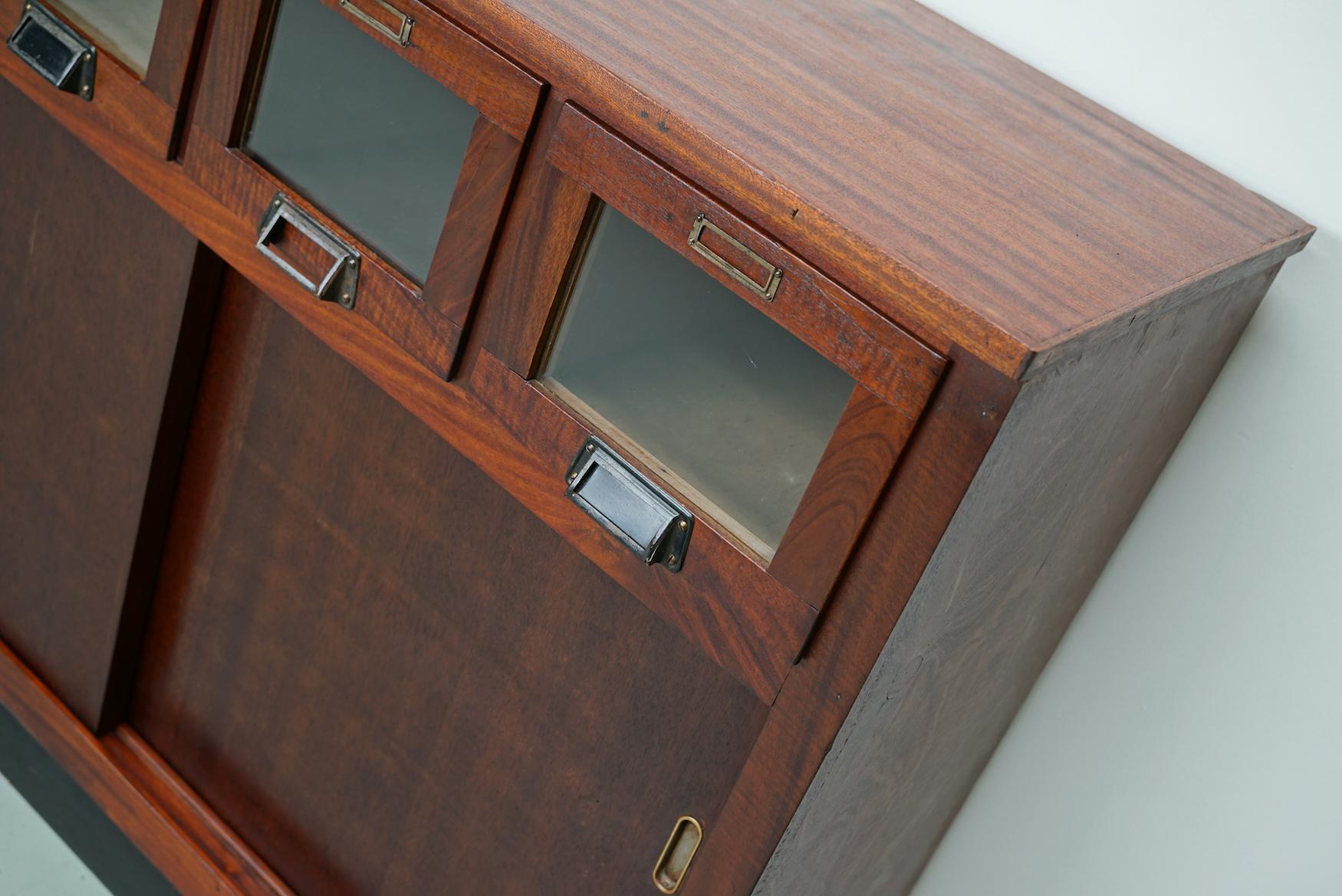 Mid-Century Modern Large Vintage Dutch Mahogany Haberdashery Shop Cabinet, 1950s For Sale