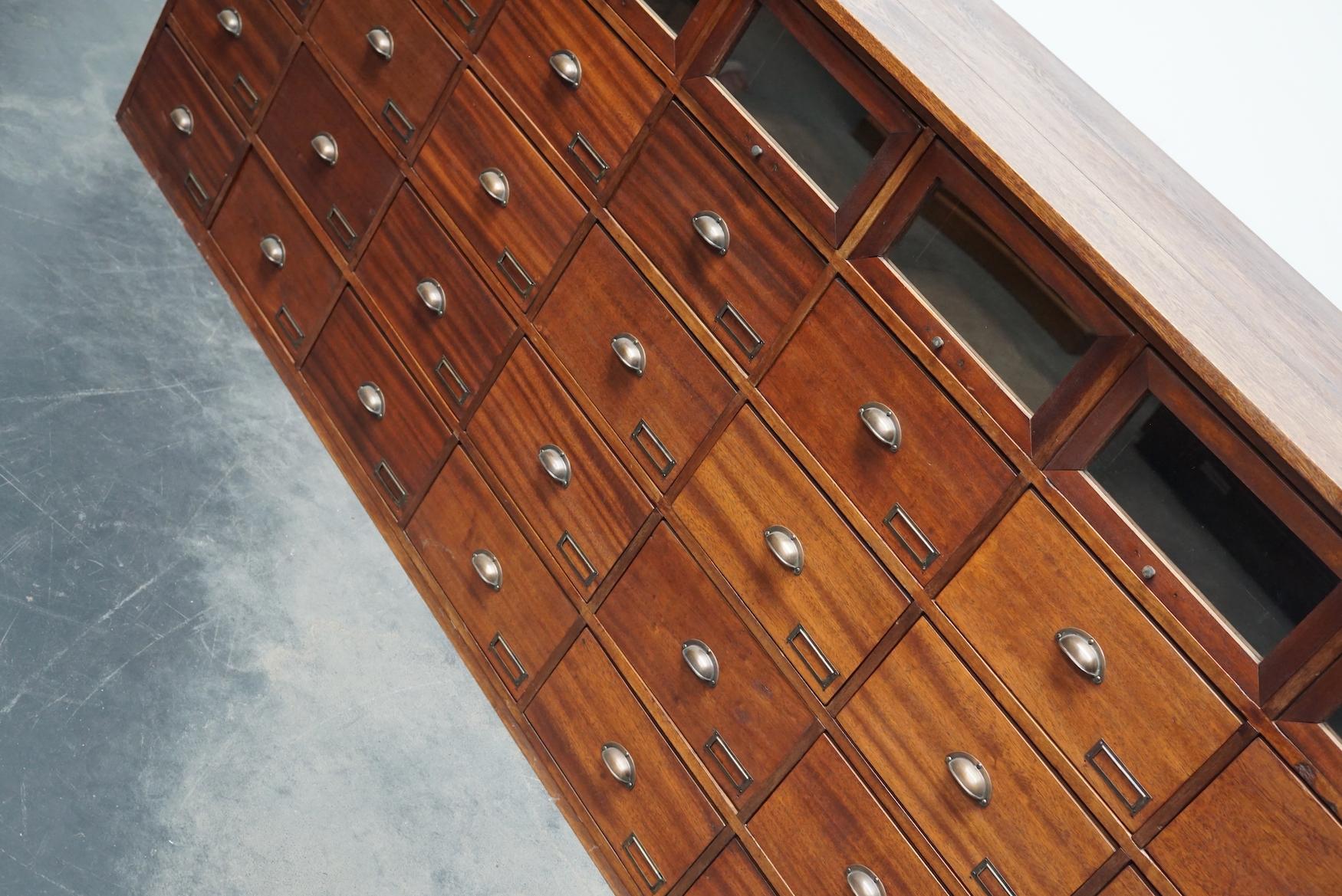 Large Vintage Dutch Oak and Mahogany Haberdashery Shop Cabinet, 1940s 11