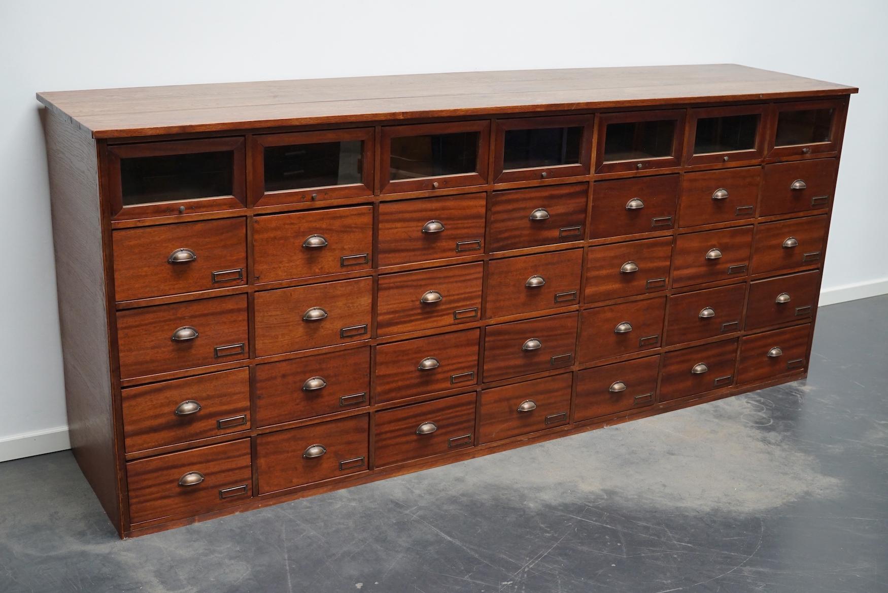 Large Vintage Dutch Oak and Mahogany Haberdashery Shop Cabinet, 1940s 14