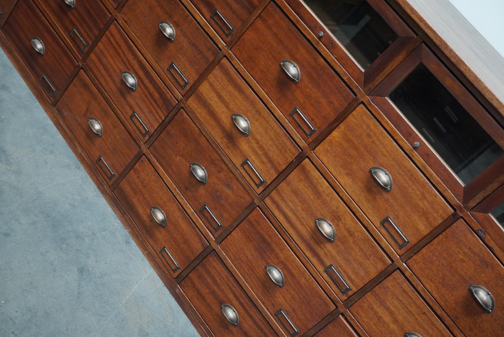 Large Vintage Dutch Oak and Mahogany Haberdashery Shop Cabinet, 1940s In Good Condition In Nijmegen, NL