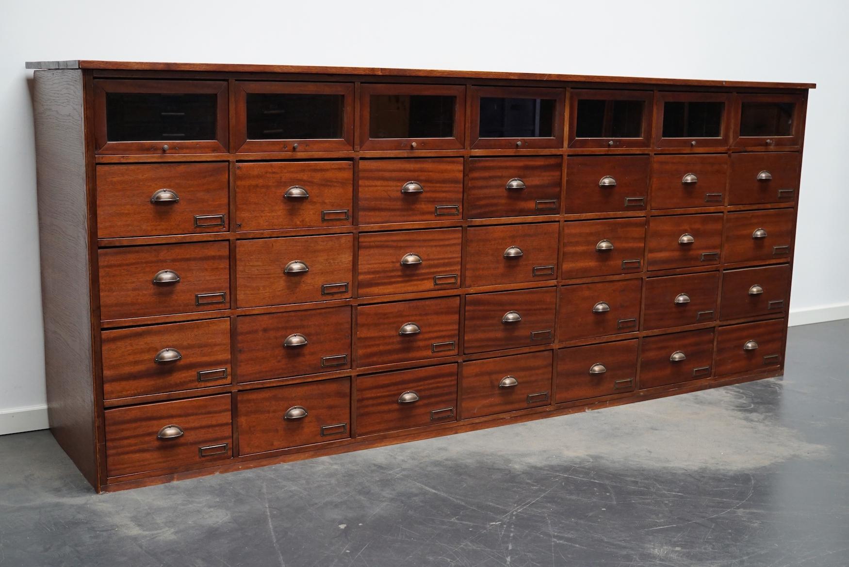 Mid-20th Century Large Vintage Dutch Oak and Mahogany Haberdashery Shop Cabinet, 1940s