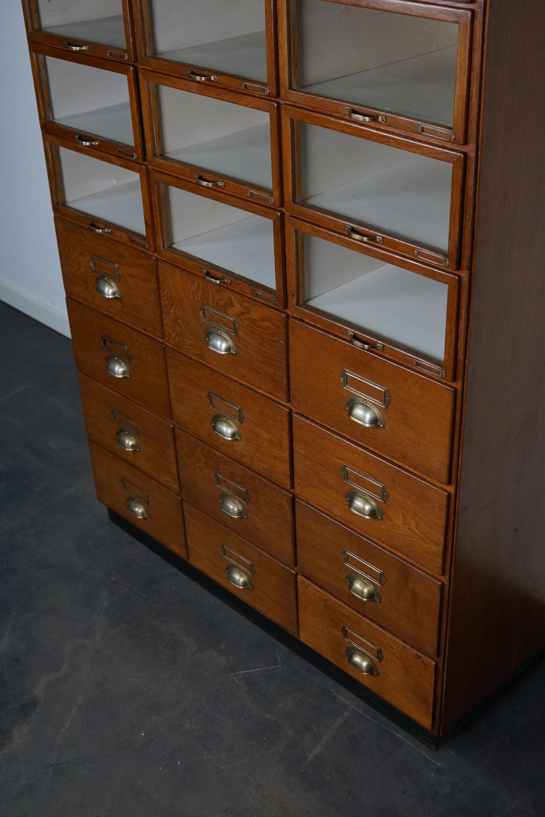 Large Vintage Dutch Oak Haberdashery Shop Cabinet, 1930s For Sale 8