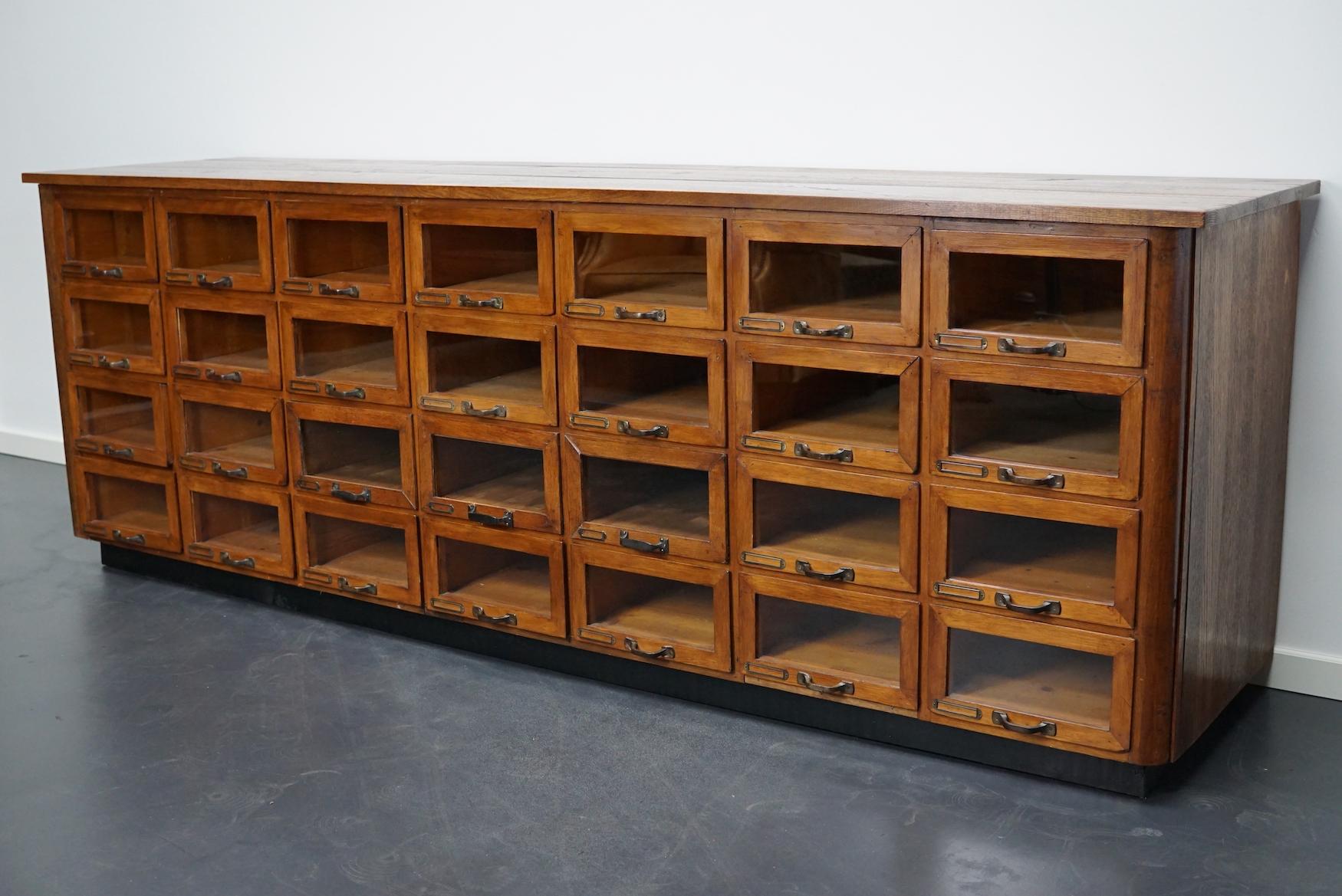 Veneer Large Vintage Dutch Oak Haberdashery Shop Cabinet, 1930s