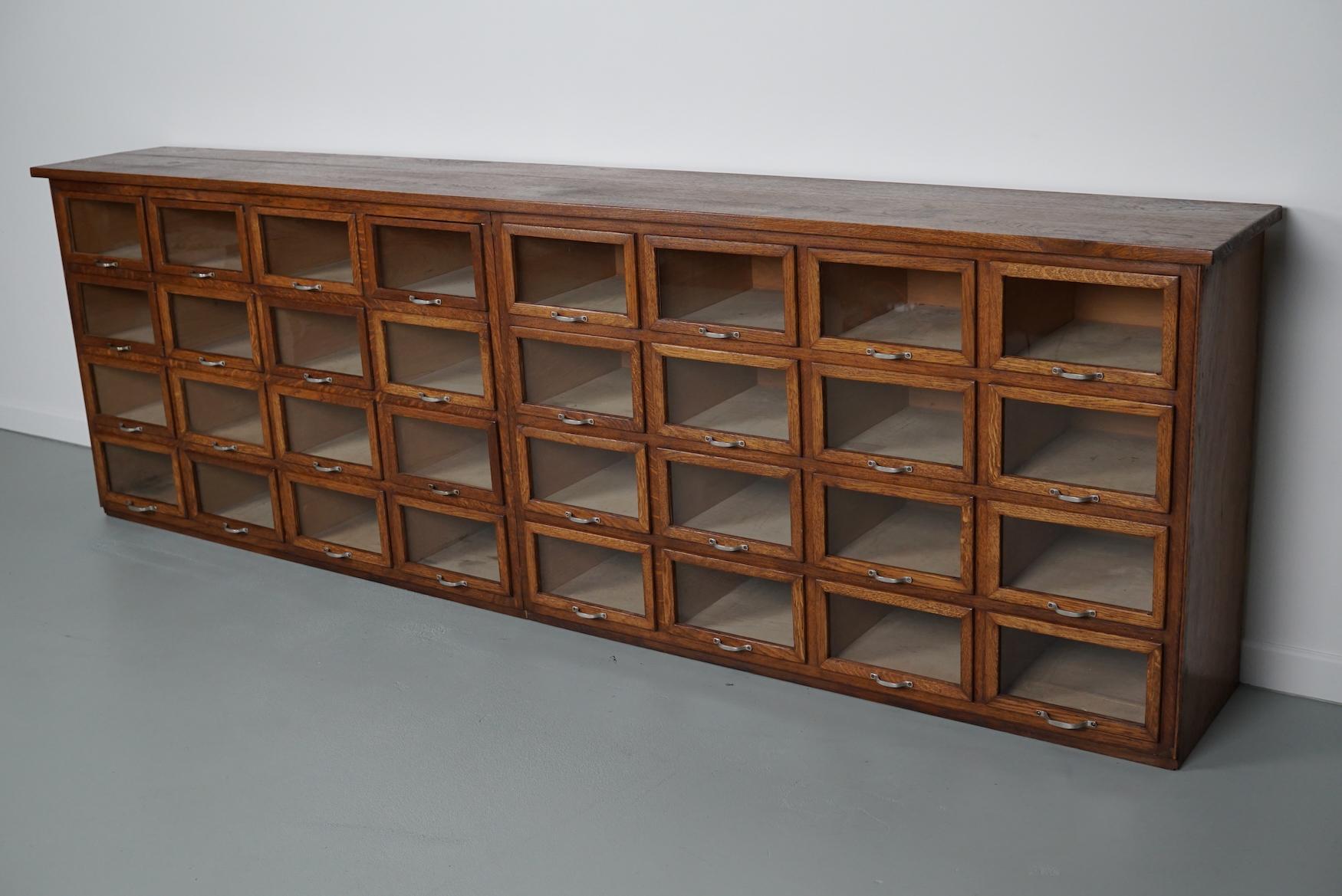 Large Vintage Dutch Oak Haberdashery Shop Cabinet, 1930s In Good Condition In Nijmegen, NL