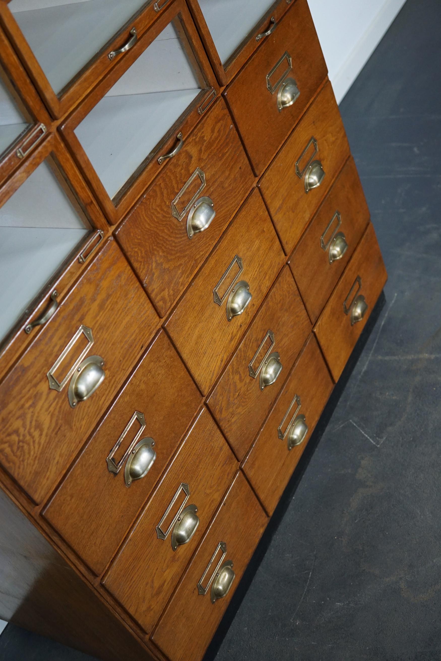 Industrial Large Vintage Dutch Oak Haberdashery Shop Cabinet, 1930s For Sale