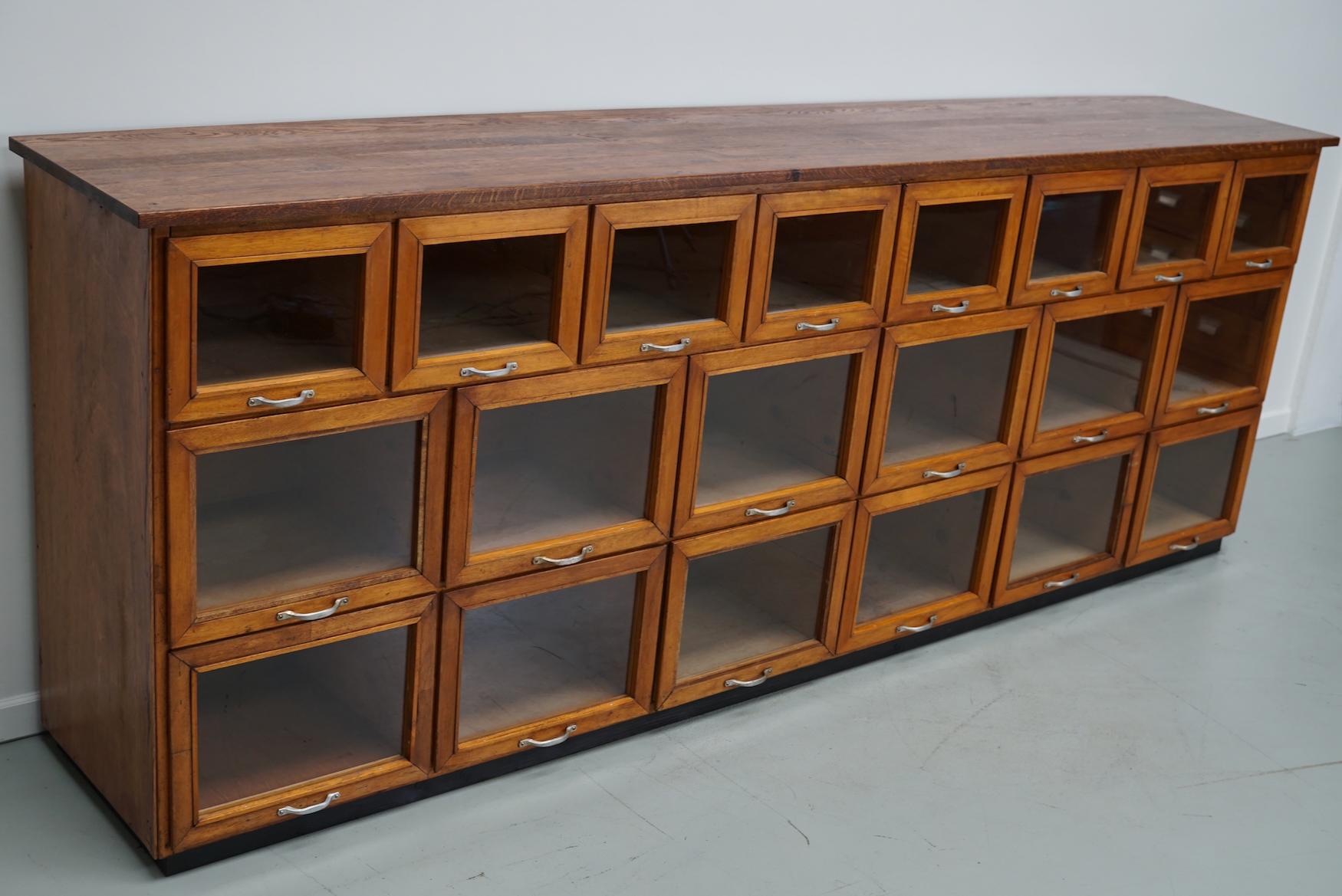 Industrial Large Vintage Dutch Oak Haberdashery Shop Cabinet / Vitrine, 1950s For Sale