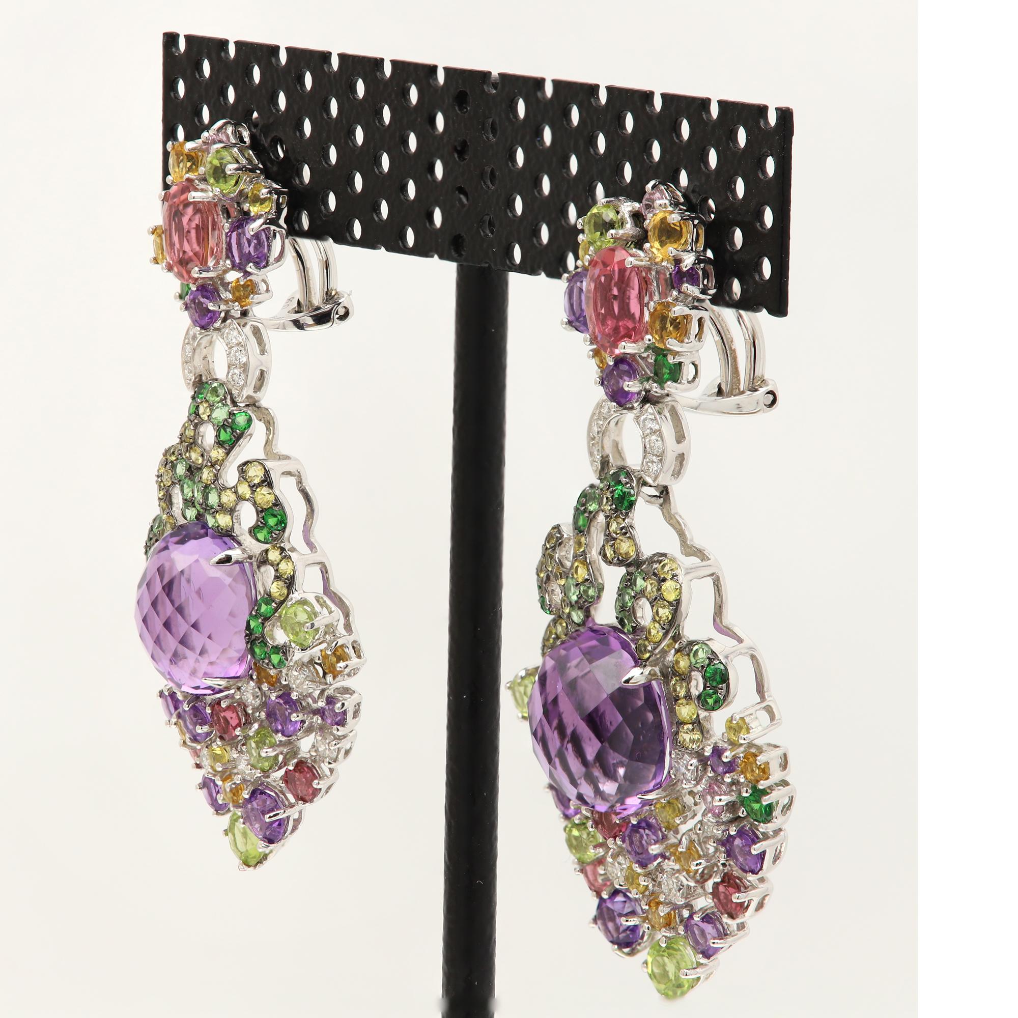 Women's Large Vintage Earrings Natural Gemstones 18 Karat Gold Chandelier Earring For Sale
