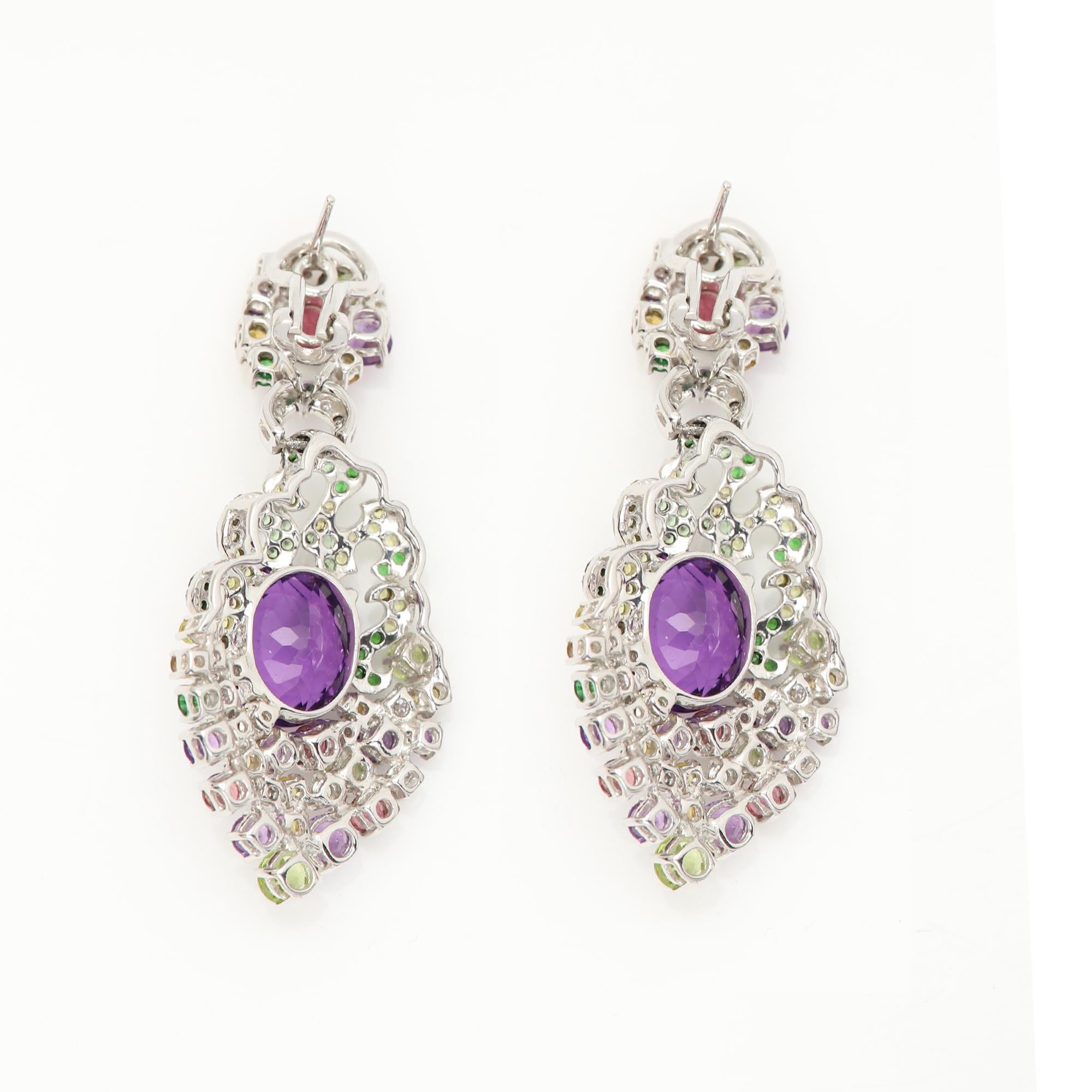 Large Vintage Earrings Natural Gemstones 18 Karat Gold Chandelier Earring For Sale 2