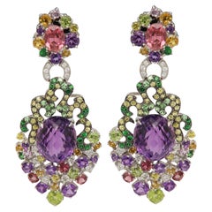 Large Vintage Earrings Natural Gemstones 18 Karat Gold Chandelier Earring