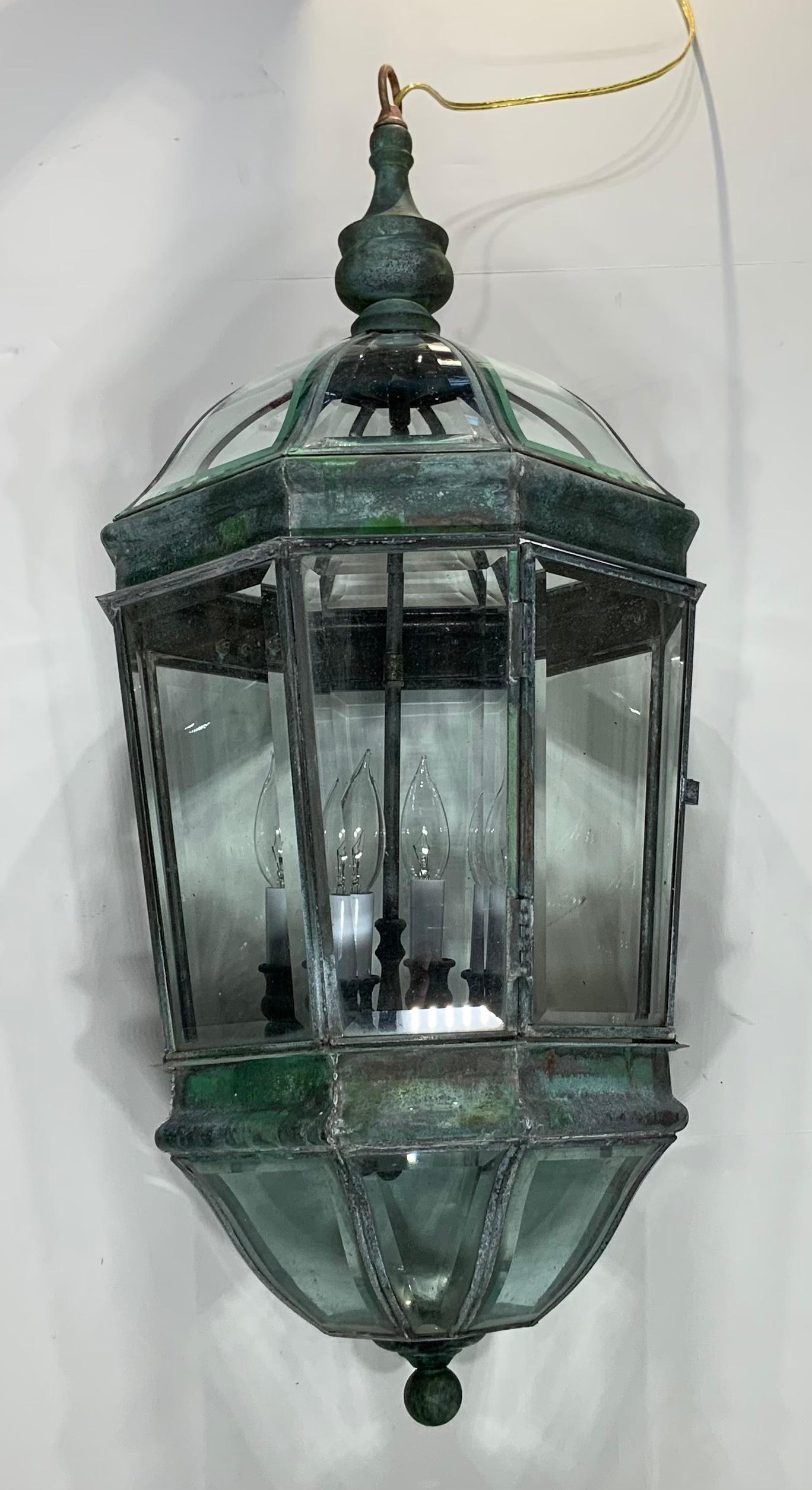20th Century Large Vintage Eight Sides Handcrafted Quality Solid Brass Hanging Lantern